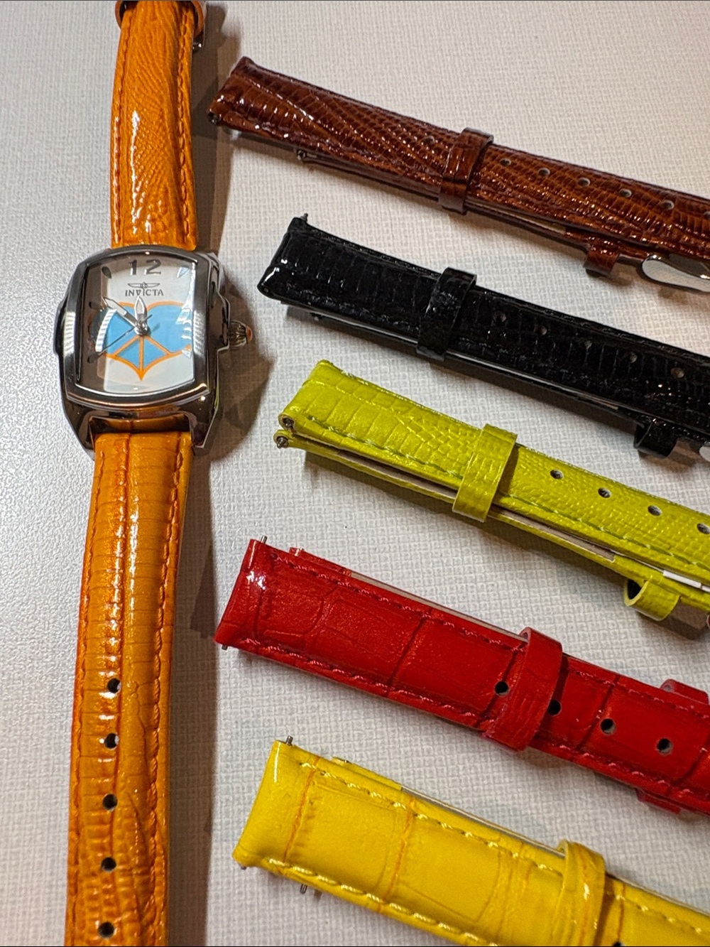 Invicta Lupah Silver Case Watch with Orange Strap and 5 additional straps